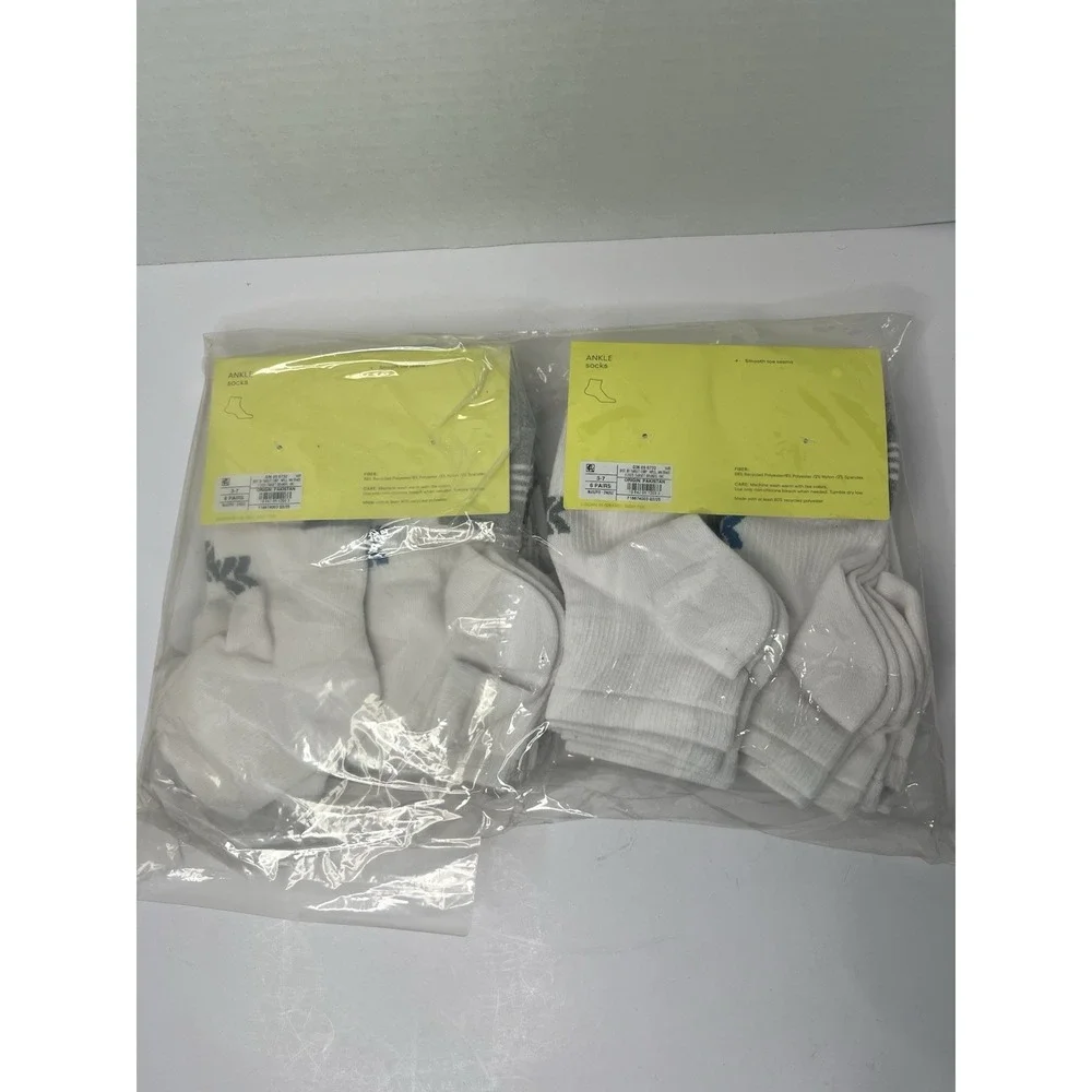 Kids All In Motion Ankle Socks 12 Pairs White Cushion Arch Sz L 3-7